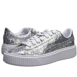 silver glitter puma trainers